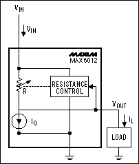 Figure 2. A series reference (its regulating part) is connected in series with its load.