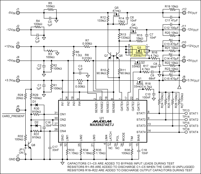 圖1. 5通道熱插拔電路控制3路正電源和2路負電源