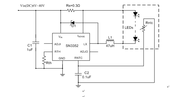 圖3 SN3352 驅動單路LED典型應用圖