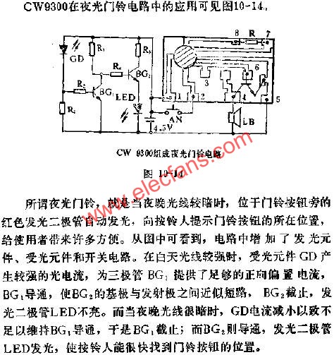 CW9300在夜光門鈴中的應用電路圖  www.nxhydt.com