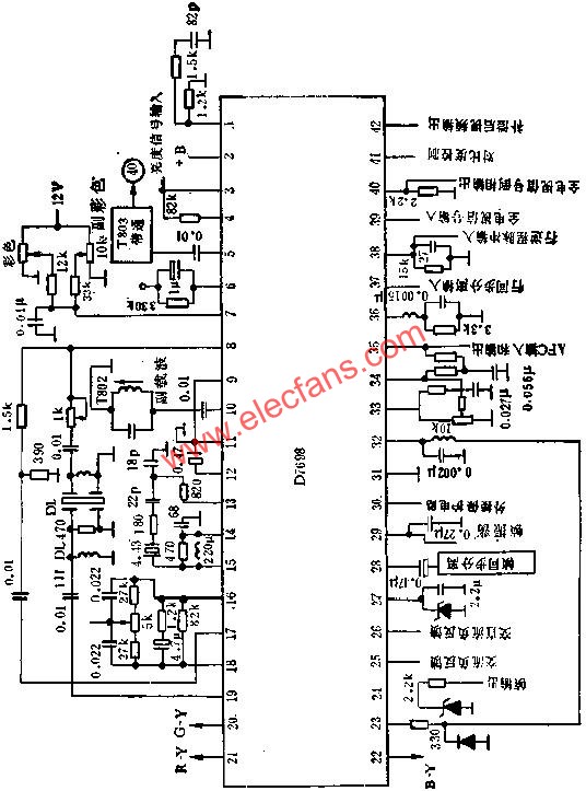 D7698掃描和彩色解碼電路的應用電路圖  www.nxhydt.com