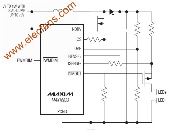 MAX16833/MAX16833B峰值電流控制模式LED驅動器 www.nxhydt.com 