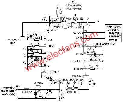 MAX134構成的數(shù)字多用表基本電路  www.nxhydt.com