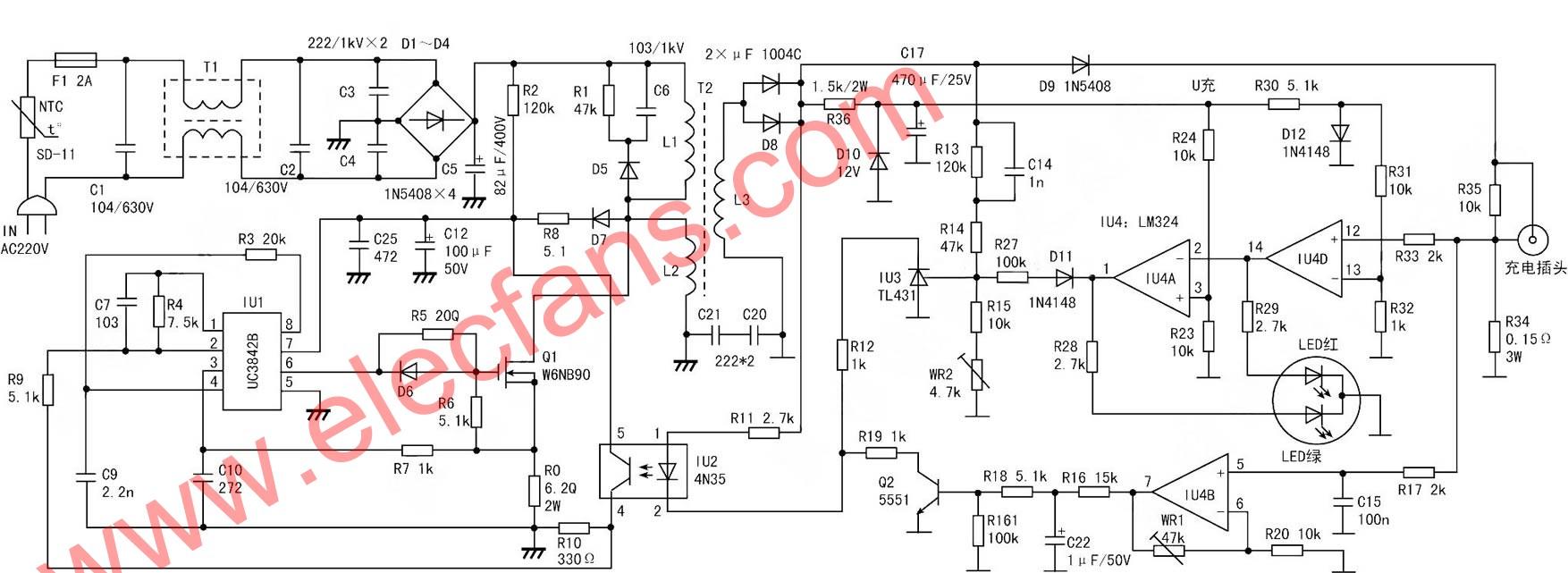 KA3842電動車充電器電路圖 文章來源:http://www.nxhydt.com