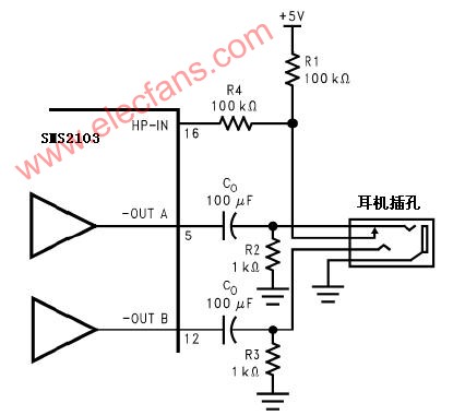 HWD2163組成的耳機功放電路圖