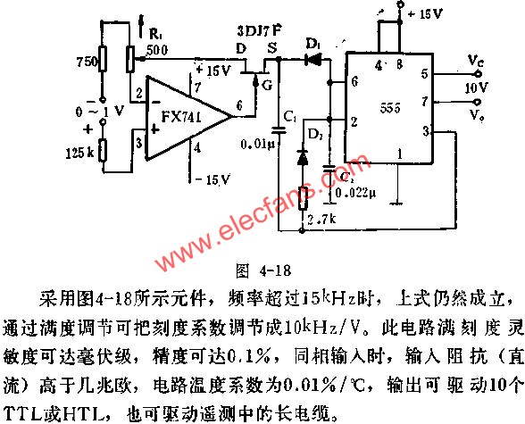 時基集成電路組成差分輸入電壓頻率轉換器電路圖  www.nxhydt.com