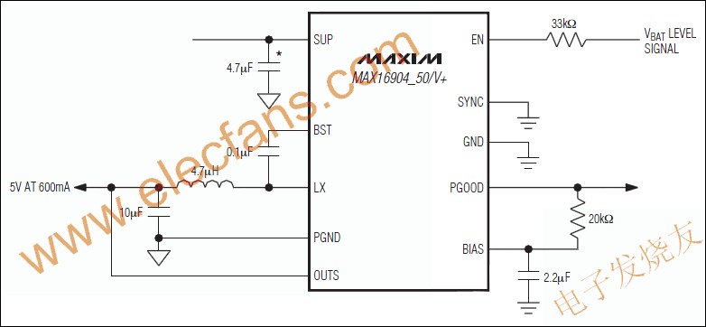 MAX16904同步降壓轉(zhuǎn)換器 來源： 電子發(fā)燒友