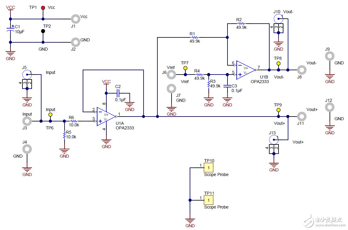 單端輸入至差分輸出轉(zhuǎn)換電路參考設(shè)計(jì)電路圖