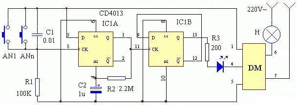 cd4013開關應用電路圖匯總（電源/開關/觸摸開關/防抖動/定時器）