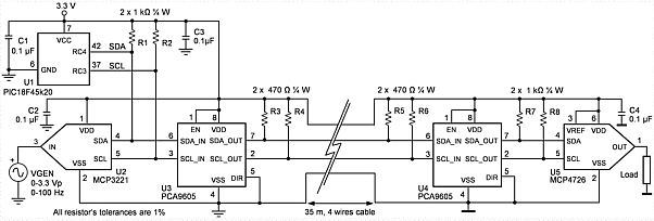 用擴展I2C總線連接兩個節點的電路原理圖