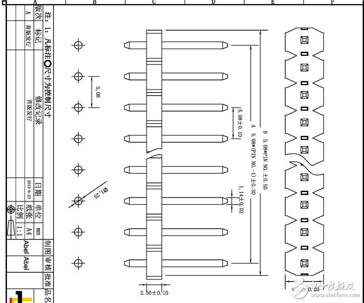 5.08MM間距排針圖紙資料
