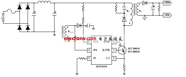 圖一、聚辰GT5010 LED線路示意圖。(電子系統設計)