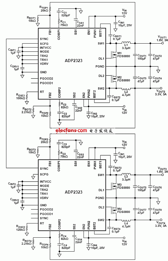 ADP2323同步90度相移應用電路圖