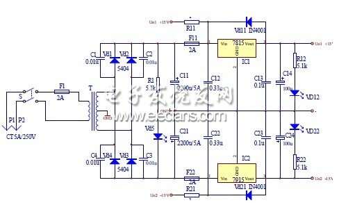 7815和7915構(gòu)成的過流與直流過流保護電路