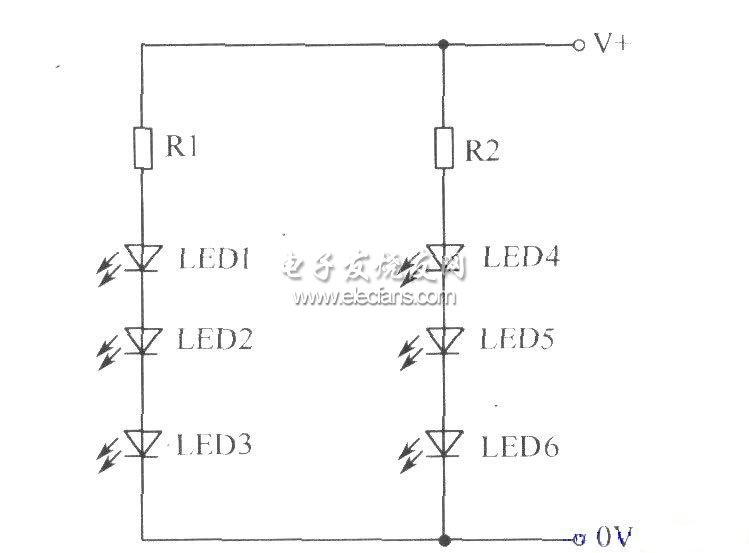 多只LED的驅(qū)動電路圖