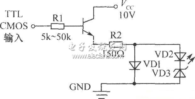 數字集成電路控制的兩只發光管交替閃爍發光圖