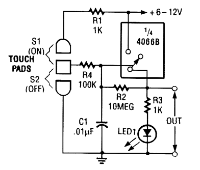 CD4066B構成的自鎖式觸摸開關電路