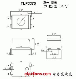 小型光繼電器輪廓說明圖: TLP3375.