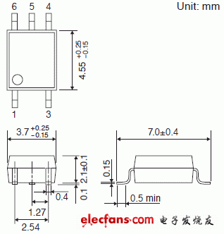 保證在 125 度條件下運(yùn)行的 3.3V/5V 驅(qū)動(dòng)高速邏輯 IC 耦合器輪廓說(shuō)明圖: TLP2366.