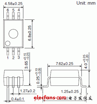 IGBT/MOSFET柵極驅動耦合器輪廓說明圖: TLP705A.