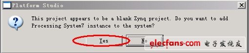 確定后，提示所建立的工程是一個Zynq工程，提示是否添加PS到系統。點確認。