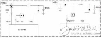 圖1 HT45F4M同步Boost與通用MCU二極管續(xù)流Boost對(duì)比