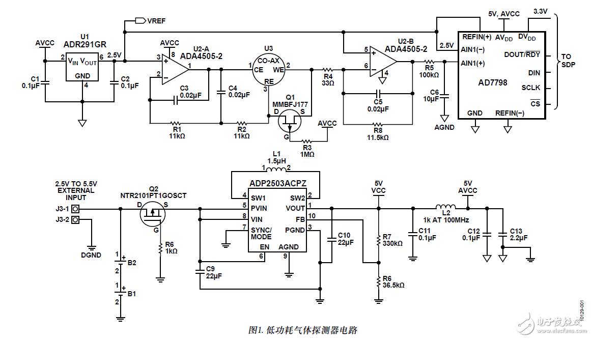 使用電化學傳感器的單電源、微功耗有毒氣體探測器電路設計