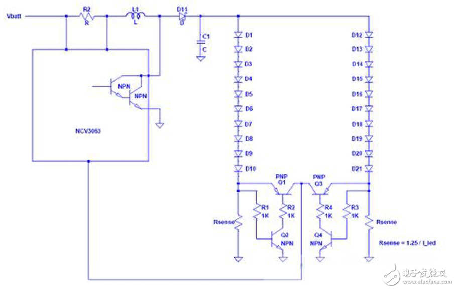 單個(gè)電流環(huán)路驅(qū)動(dòng)多串LED電路設(shè)計(jì)
