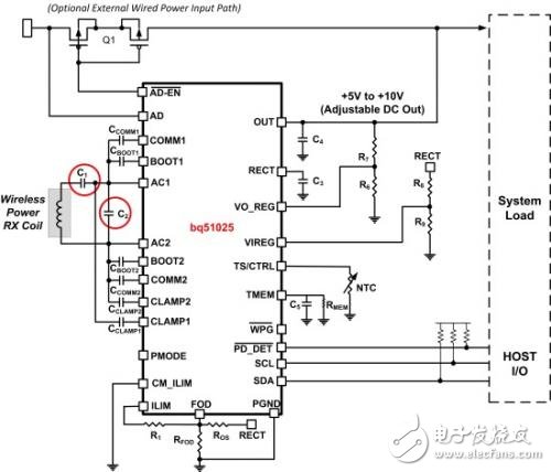 圖4.無線充電接收器和關鍵諧振電容器