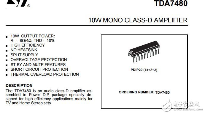 IC資料-tda7480單聲道D類10w功放IC