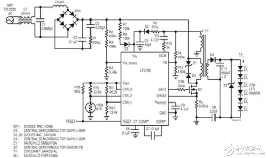 LT3799離線式LED照明電路原理分析