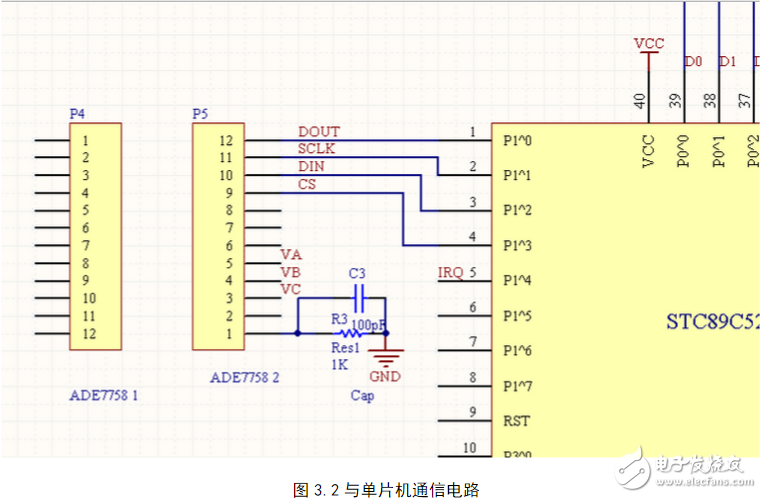 ade7758與單片機(jī)連接電路