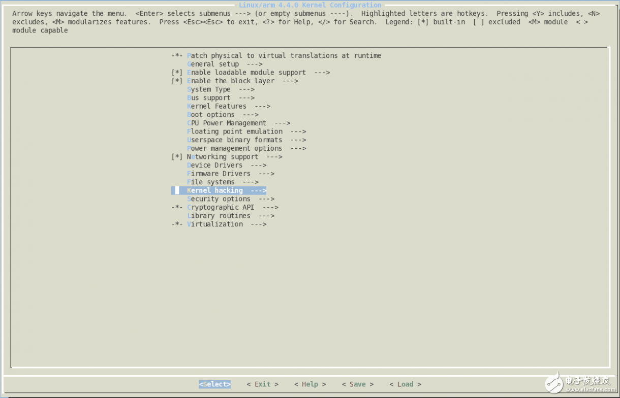 圖5選中 Kernel Hacking 項的內核配置面板