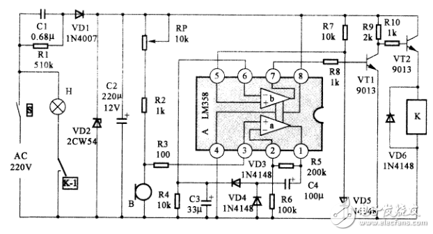 LM358應(yīng)用電路之聲控延時開關(guān)電路