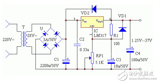 LM317穩壓器介紹、引腳圖、參數、工作原理及應用電路圖